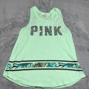 PINK tank top, never worn, neon green with sequence